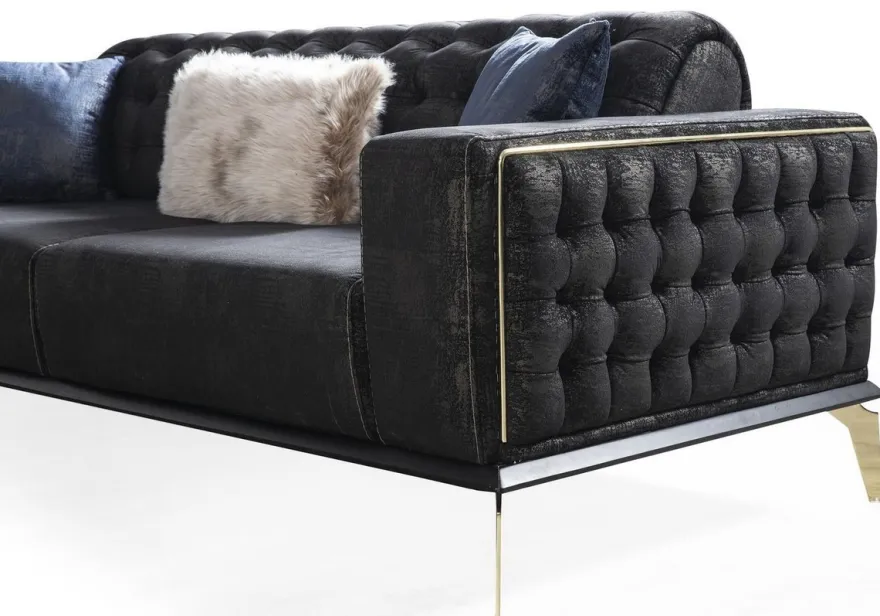 Casa Padrino Luxus Art Deco Chesterfield Wohnzimmer Set Schwarz / Blau / Weiß - 2 Sofas & 2 Drehsessel & 1 Couchtisch - Edle Wohnzimmer Möbel