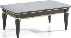 Casa Padrino Luxus Art Deco Chesterfield Wohnzimmer Set Grau / Schwarz / Gold - 1 Ecksofa mit Kissen & 1 Couchtisch - Edle Wohnzimmer Möbel - Luxus Qualität
