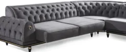 Casa Padrino Luxus Art Deco Chesterfield Wohnzimmer Set Grau / Schwarz / Gold - 1 Ecksofa mit Kissen & 1 Couchtisch - Edle Wohnzimmer Möbel - Luxus Qualität