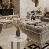Casa Padrino Luxus Art Deco Chesterfield Sofa Grau / Gold - Prunkvolles Wohnzimmer Sofa - Art Deco Wohnzimmer Möbel