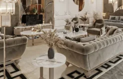 Casa Padrino Luxus Art Deco Chesterfield Sofa Grau / Gold - Prunkvolles Wohnzimmer Sofa - Art Deco Wohnzimmer Möbel