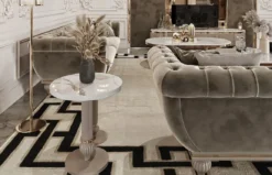Casa Padrino Luxus Art Deco Chesterfield Sofa Grau / Gold - Prunkvolles Wohnzimmer Sofa - Art Deco Wohnzimmer Möbel
