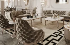 Casa Padrino Luxus Art Deco Chesterfield Sofa Grau / Gold - Prunkvolles Wohnzimmer Sofa - Art Deco Wohnzimmer Möbel