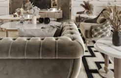Casa Padrino Luxus Art Deco Chesterfield Sofa Grau / Gold - Prunkvolles Wohnzimmer Sofa - Art Deco Wohnzimmer Möbel