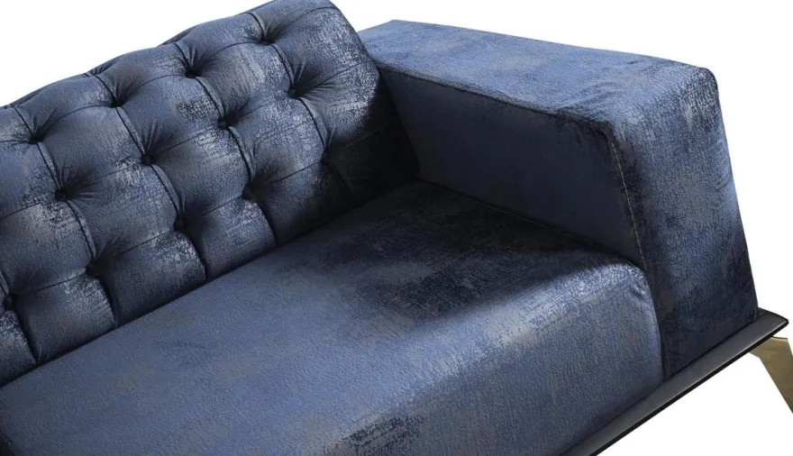 Casa Padrino Luxus Art Deco Chesterfield Sofa Blau / Grau / Schwarz / Messingfarben 236 x 99 x H. 86 cm - Edles Wohnzimmer Sofa mit dekorativen Kissen - Luxus Qualität