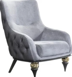 Casa Padrino Luxus Art Deco Chesterfield Sessel Hellgrau / Schwarz / Messingfarben 80 x 95 x H. 100 cm - Wohnzimmer Möbel