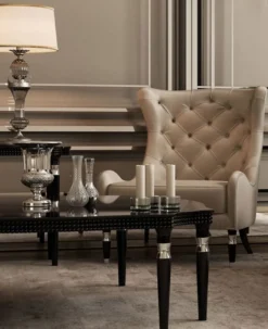 Casa Padrino Luxus Art Deco Chesterfield Ohrensessel Grau / Schwarz / Silber 90 x 75 x H. 105 cm - Wohnzimmer Sessel - Luxus Qualität