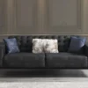 Casa Padrino Luxus Art Deco Chesterfield Sofa Schwarz / Grau / Messingfarben 236 x 99 x H. 86 cm - Edles Wohnzimmer Sofa mit dekorativen Kissen - Luxus Qualität