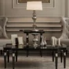 Casa Padrino Luxus Art Deco Couchtisch Schwarz / Silber 130 x 130 x H. 45 cm - Art Deco Wohnzimmertisch - Art Deco Wohnzimmer Möbel - Luxus Qualität