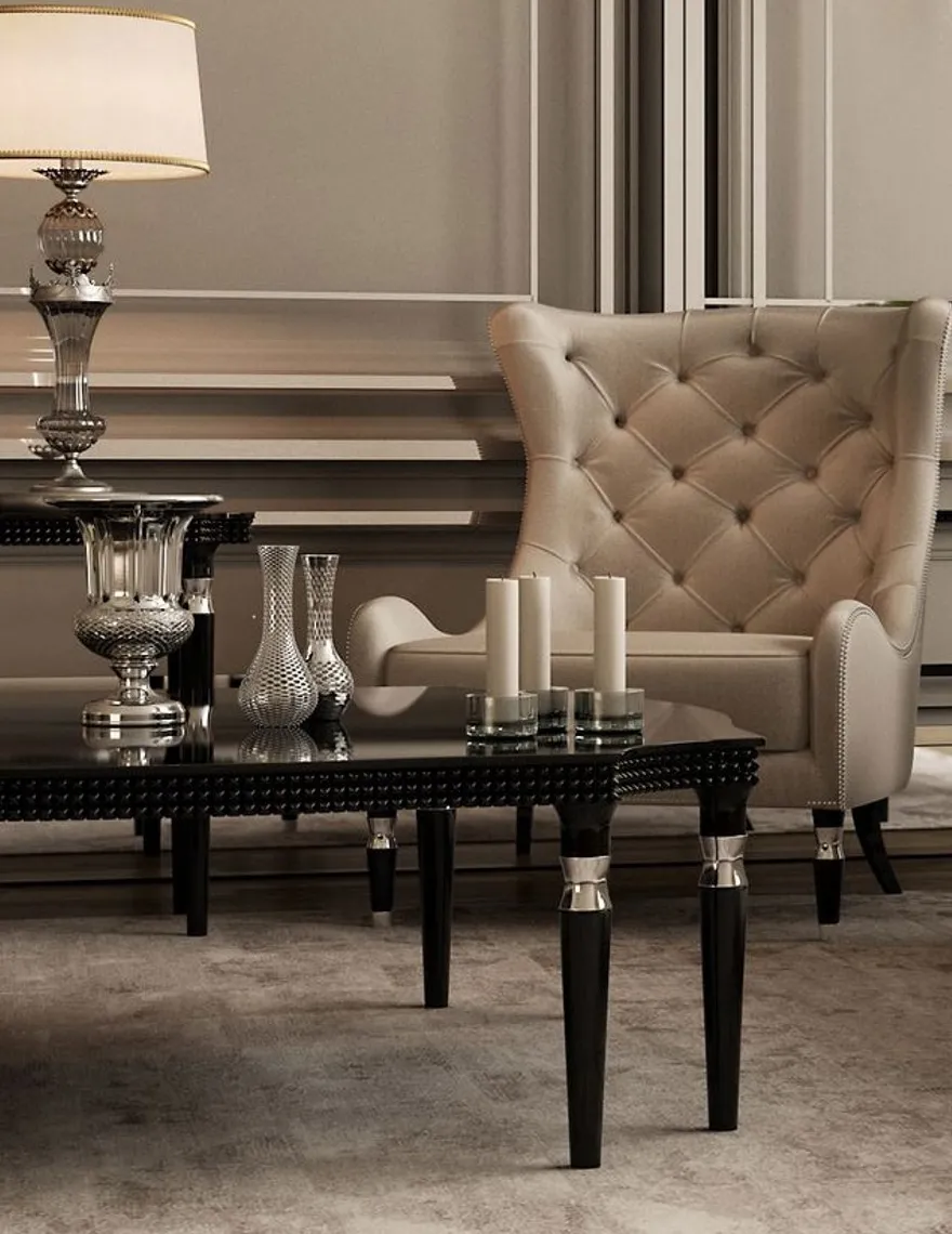 Casa Padrino Luxus Art Deco Couchtisch Schwarz / Silber 130 x 130 x H. 45 cm - Art Deco Wohnzimmertisch - Art Deco Wohnzimmer Möbel - Luxus Qualität
