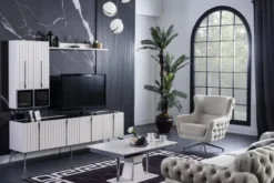 Casa Padrino Luxus Art Deco Couchtisch Weiß / Grau / Silber 102 x 70 x H. 47 cm - Rechteckiger Wohnzimmertisch - Luxus Wohnzimmer Möbel