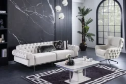 Casa Padrino Luxus Art Deco Couchtisch Weiß / Grau / Silber 102 x 70 x H. 47 cm - Rechteckiger Wohnzimmertisch - Luxus Wohnzimmer Möbel