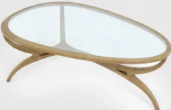 Casa Padrino Luxus Art Deco Couchtisch Hellbraun 130 x 88 x H. 46 cm - Edler Massivholz Wohnzimmertisch mit Glasplatte - Wohnzimmer Möbel