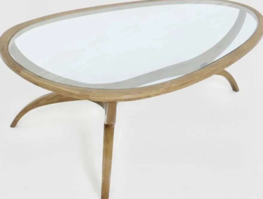 Casa Padrino Luxus Art Deco Couchtisch Hellbraun 130 x 88 x H. 46 cm - Edler Massivholz Wohnzimmertisch mit Glasplatte - Wohnzimmer Möbel