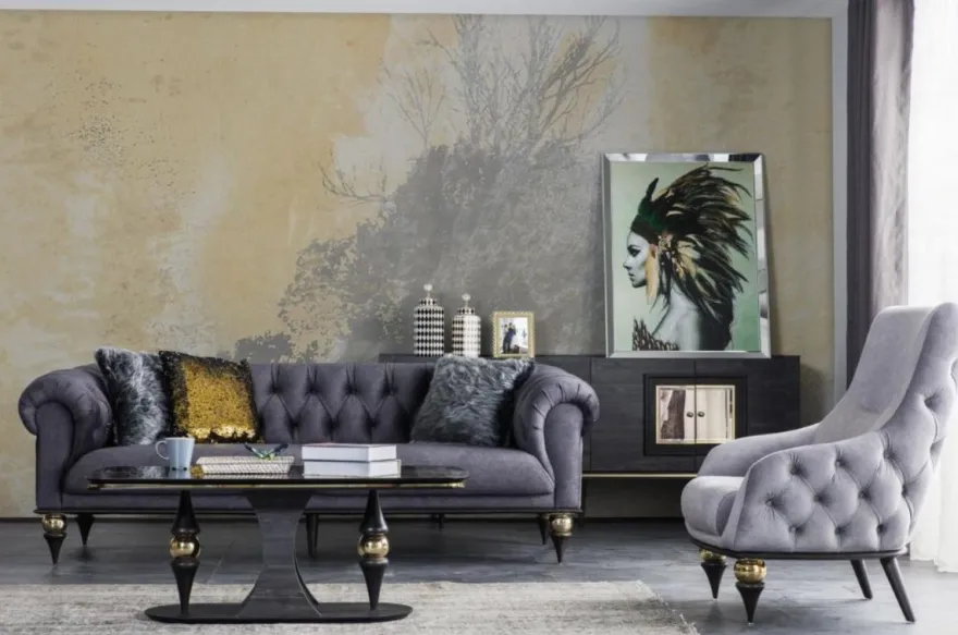 Casa Padrino Luxus Art Deco Couchtisch Schwarz / Grau / Messingfarben 120 x 70 x H. 46 cm - Rechteckiger Wohnzimmertisch mit Glasplatte in Marmoroptik - Möbel