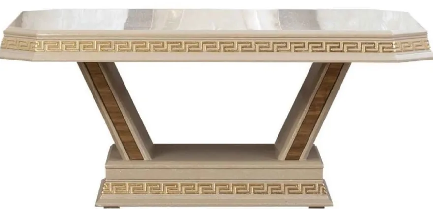 Casa Padrino Luxus Art Deco Couchtisch Cremefarben / Gold - Handgefertigter Massivholz Wohnzimmertisch - Art Deco Wohnzimmer Möbel