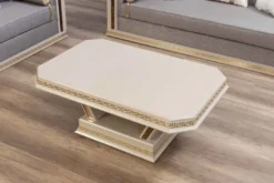 Casa Padrino Luxus Art Deco Couchtisch Cremefarben / Gold - Handgefertigter Massivholz Wohnzimmertisch - Art Deco Wohnzimmer Möbel