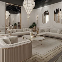 Casa Padrino Luxus Art Deco Couchtisch Weiß / Grau / Gold 120 x 70 x H. 49 cm - Wohnzimmertisch mit edler Kunstmarmor Tischplatte - Art Deco Wohnzimmer Möbel - Luxus Wohnzimmer Möbel