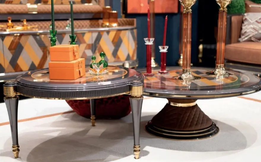 Casa Padrino Luxus Art Deco Couchtisch 2er Set Grau / Mehrfarbig / Braun / Gold - Luxus Art Deco Wohnzimmertische - Luxus Art Deco Wohnzimmer Möbel