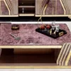 Casa Padrino Luxus Art Deco Couchtisch Lila / Grau / Gold - Wohnzimmertisch mit Tischplatte in Marmoroptik - Art Deco Wohnzimmer Möbel
