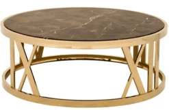 Casa Padrino Luxus Art Deco Couchtisch Rund Gold mit Marmor Platte - Ø 100 x H 37 cm