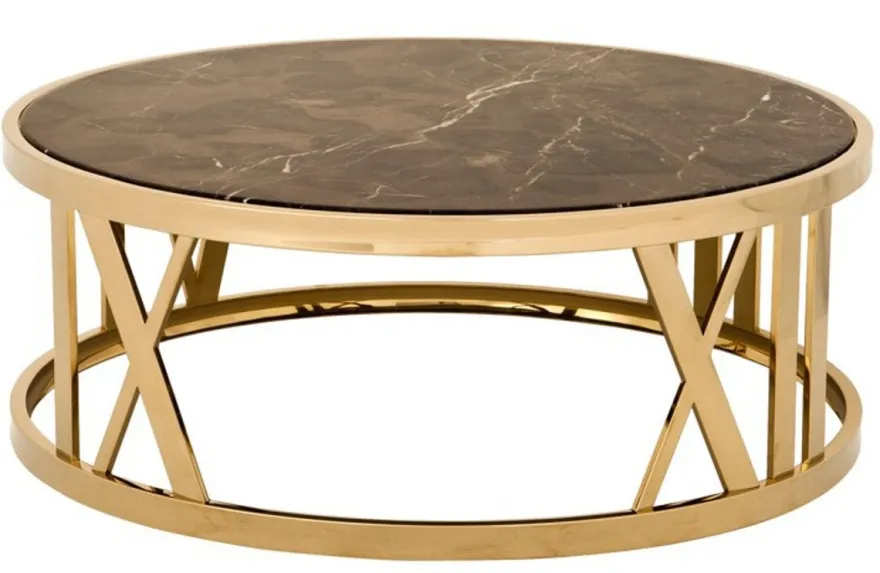 Casa Padrino Luxus Art Deco Couchtisch Rund Gold mit Marmor Platte - Ø 100 x H 37 cm