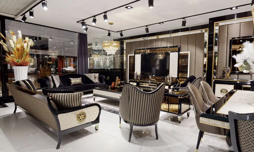 Casa Padrino Luxus Art Deco Couchtisch Schwarz / Cremefarben / Gold - Prunkvoller Massivholz Wohnzimmertisch - Luxus Art Deco Wohnzimmer Möbel