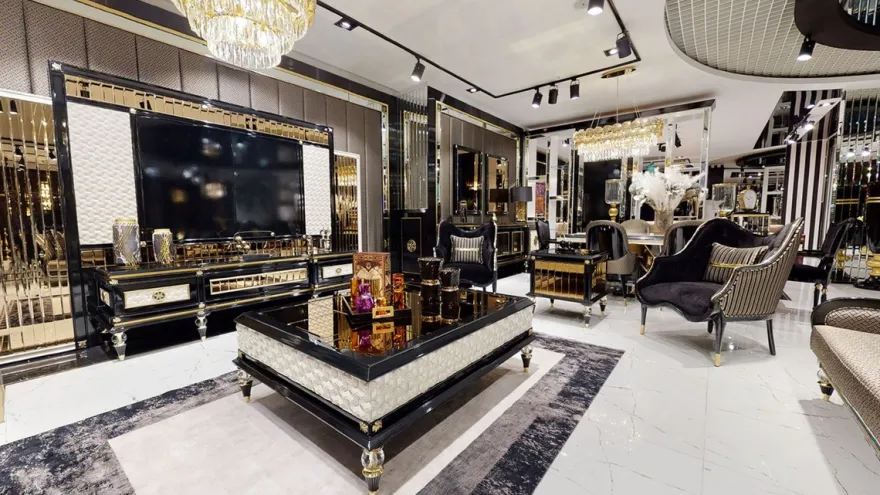 Casa Padrino Luxus Art Deco Couchtisch Schwarz / Cremefarben / Gold - Prunkvoller Massivholz Wohnzimmertisch - Luxus Art Deco Wohnzimmer Möbel