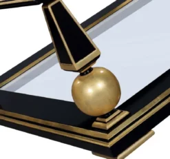 Casa Padrino Luxus Art Deco Couchtisch Schwarz / Gold 113 x 113 x H. 47 cm - Prunkvoller Massivholz Wohnzimmertisch mit Glasplatten - Art Deco Wohnzimmer Möbel