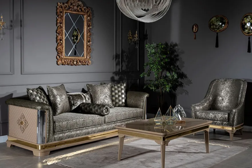 Casa Padrino Luxus Art Deco Couchtisch Beige / Gold 120 x 80 x H. 45 cm - Massivholz Wohnzimmertisch - Art Deco Wohnzimmer Möbel