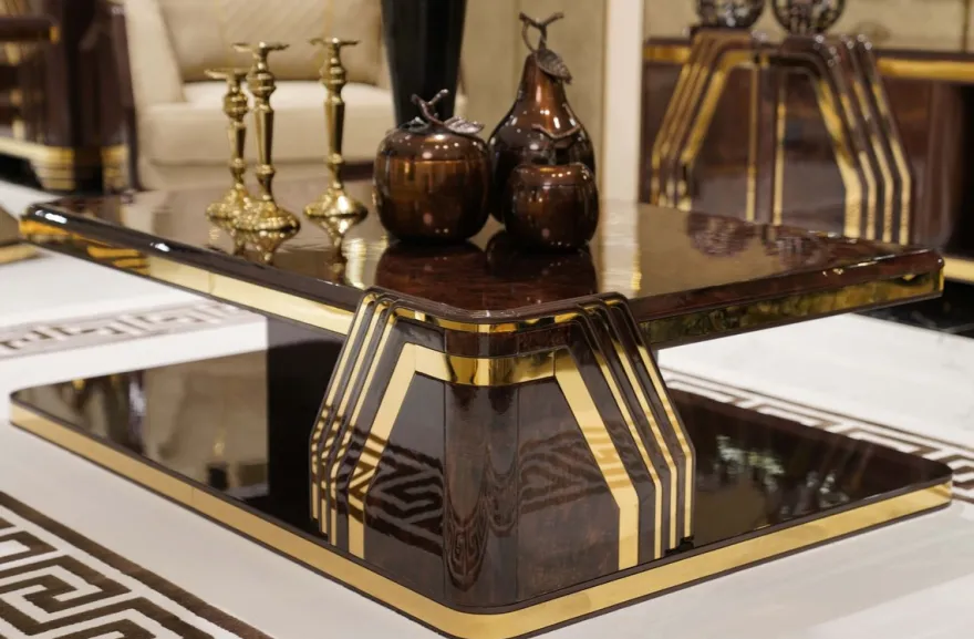 Casa Padrino Luxus Art Deco Couchtisch Braun / Gold - Rechteckiger Wohnzimmertisch - Wohnzimmer Möbel - Art Deco Möbel - Luxus Möbel - Luxus Einrichtung - Wohnzimmer Einrichtung