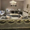 Casa Padrino Luxus Art Deco Couchtisch Creme - Rechteckiger Wohnzimmertisch mit Glasplatte - Wohnzimmer Möbel - Art Deco Möbel - Luxus Möbel - Luxus Einrichtung - Wohnzimmer Einrichtung