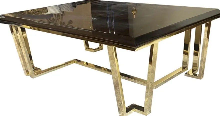Casa Padrino Luxus Art Deco Couchtisch Dunkelbraun / Gold 130 x 90 x H. 45 cm - Edler Wohnzimmertisch mit Glasplatte - Art Deco Möbel