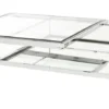 Casa Padrino Luxus Art Deco Designer Couchtisch aus Edelstahl poliert mit Spiegelglas, 99,5 x 99,5 x 41 cm, Silber