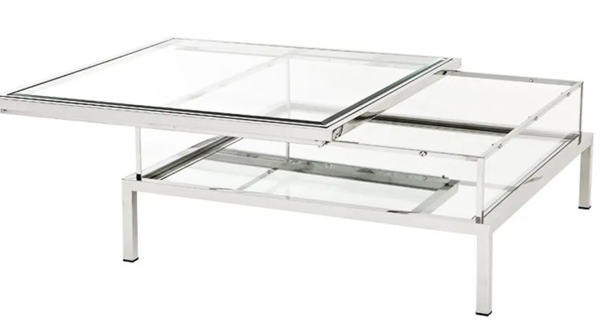 Casa Padrino Luxus Art Deco Designer Couchtisch aus Edelstahl poliert mit Spiegelglas, 99,5 x 99,5 x 41 cm, Silber