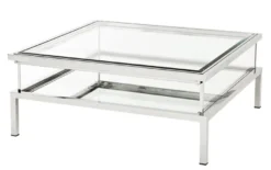Casa Padrino Luxus Art Deco Designer Couchtisch aus Edelstahl poliert mit Spiegelglas, 99,5 x 99,5 x 41 cm, Silber