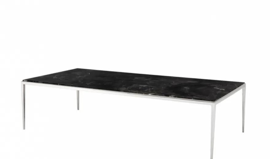 Casa Padrino Luxus Art Deco Designer Couchtisch Nickel mit Marmorplatte - 160 x 78 x H. 40 cm