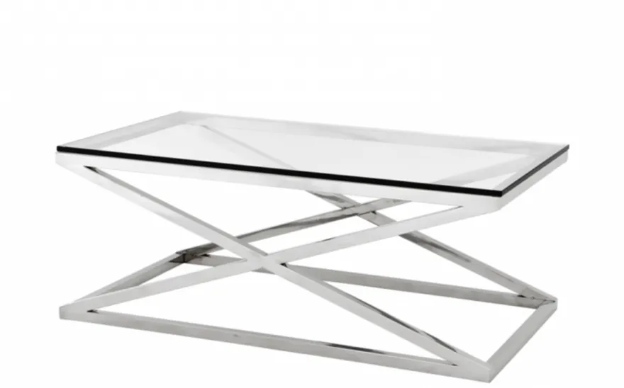 Casa Padrino Luxus Art Deco Designer Couchtisch - Wohnzimmer Tisch aus Edelstahl und Glas - 120 x 70 x H. 47 cm