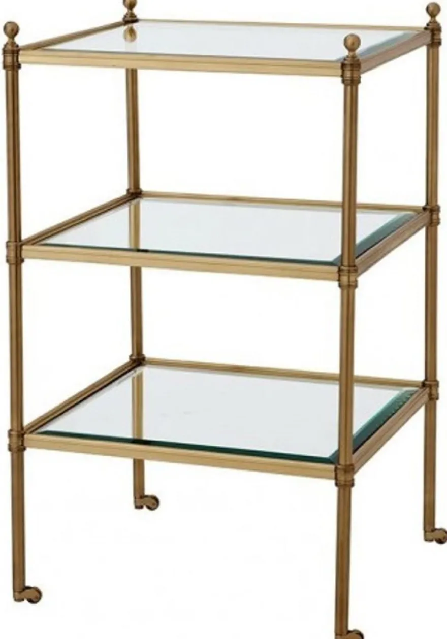 Casa Padrino Luxus Art Deco Designer Beistelltisch aus Messing und Glas, gealtertes Messing, 42 x 42 x H. 71 cm
