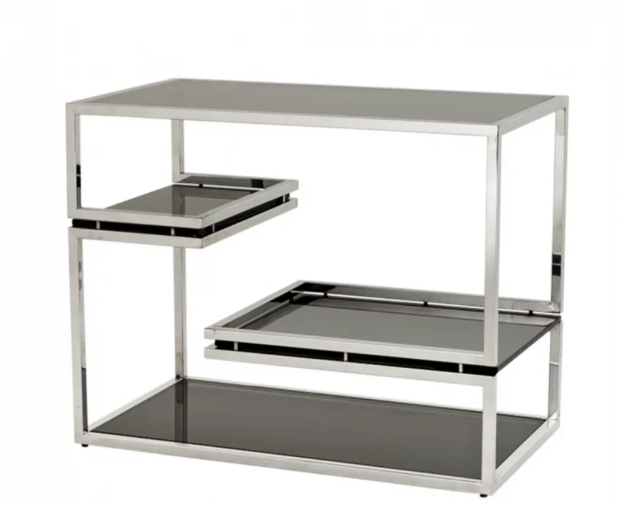Casa Padrino Luxus Art Deco Designer Beistelltisch - Polierter Edelstahl & Rauchglas - 81 x 45 x H. 63,5 cm