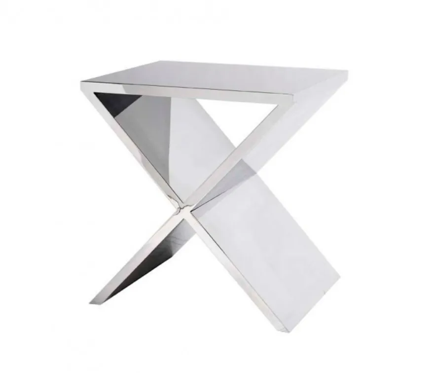 Casa Padrino Luxus Art Deco Designer Beistelltisch, polierter Stahl und Glas, 46 x 56 x H. 59 cm