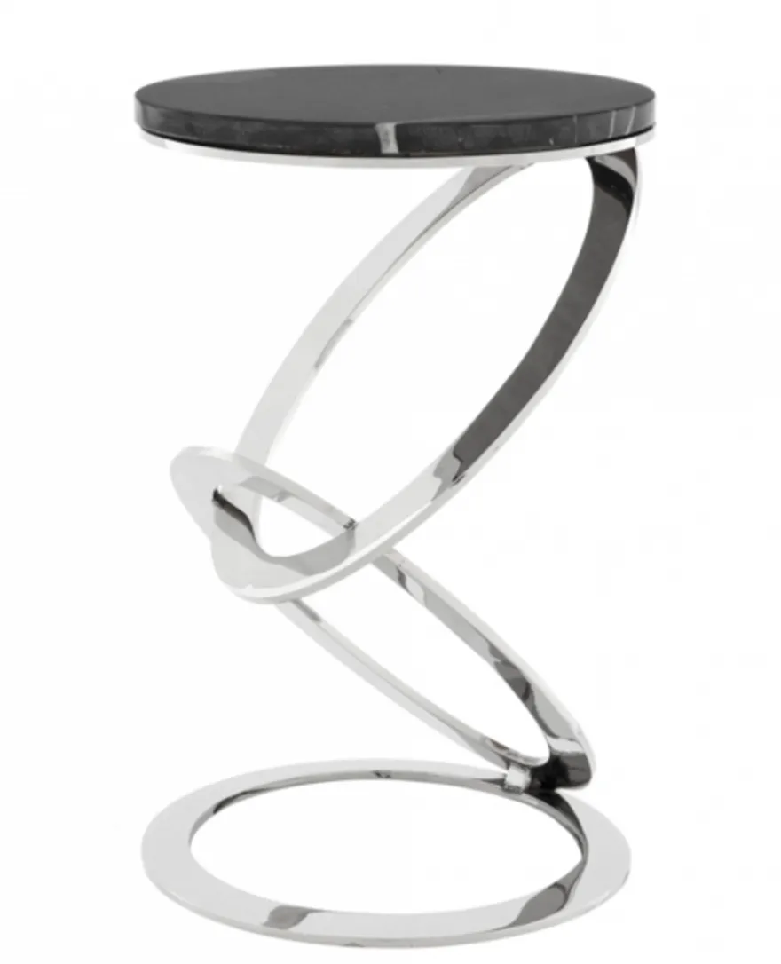 Casa Padrino Luxus Art Deco Designer Beistelltisch mit Marmorplatte - Schwarz / Polierter Edelstahl - 40 x H. 62 cm