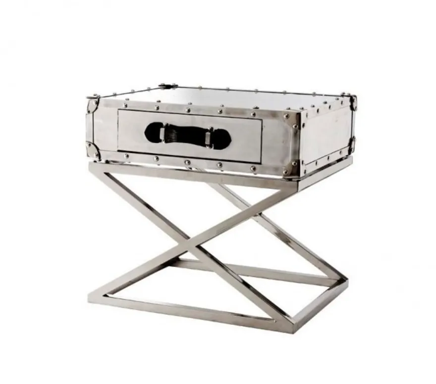 Casa Padrino Luxus Art Deco Designer Beistelltisch - Aluminium und schwarzes Leder, 62 x 49 x H. 57 cm