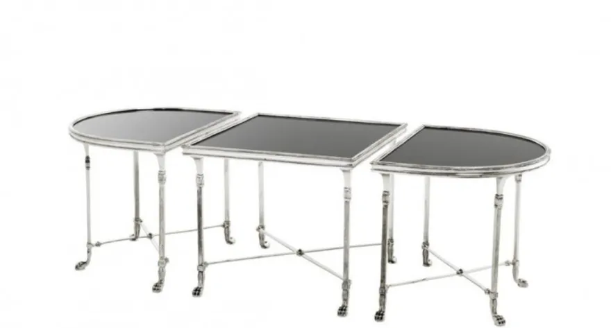 Casa Padrino Luxus Art Deco Designer Beistelltisch 3er Set - Antik Silber / Schwarzes Glas - 136 x 55 x H. 43 cm