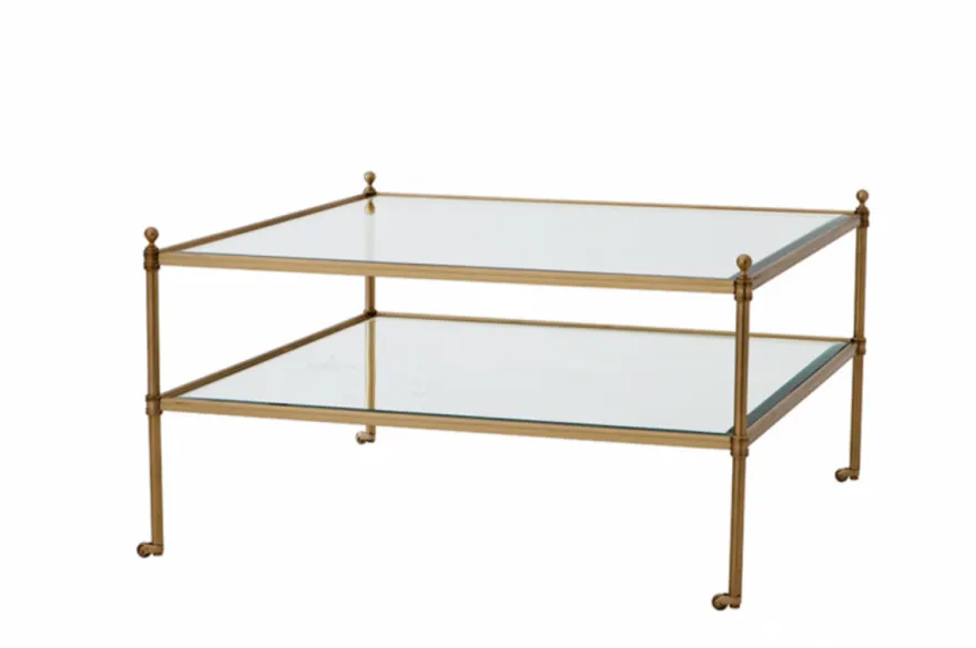 Casa Padrino Luxus Art Deco Designer Couchtisch Messing, Quadratischer Wohnzimmertisch, 78 x 78 x H. 44 cm