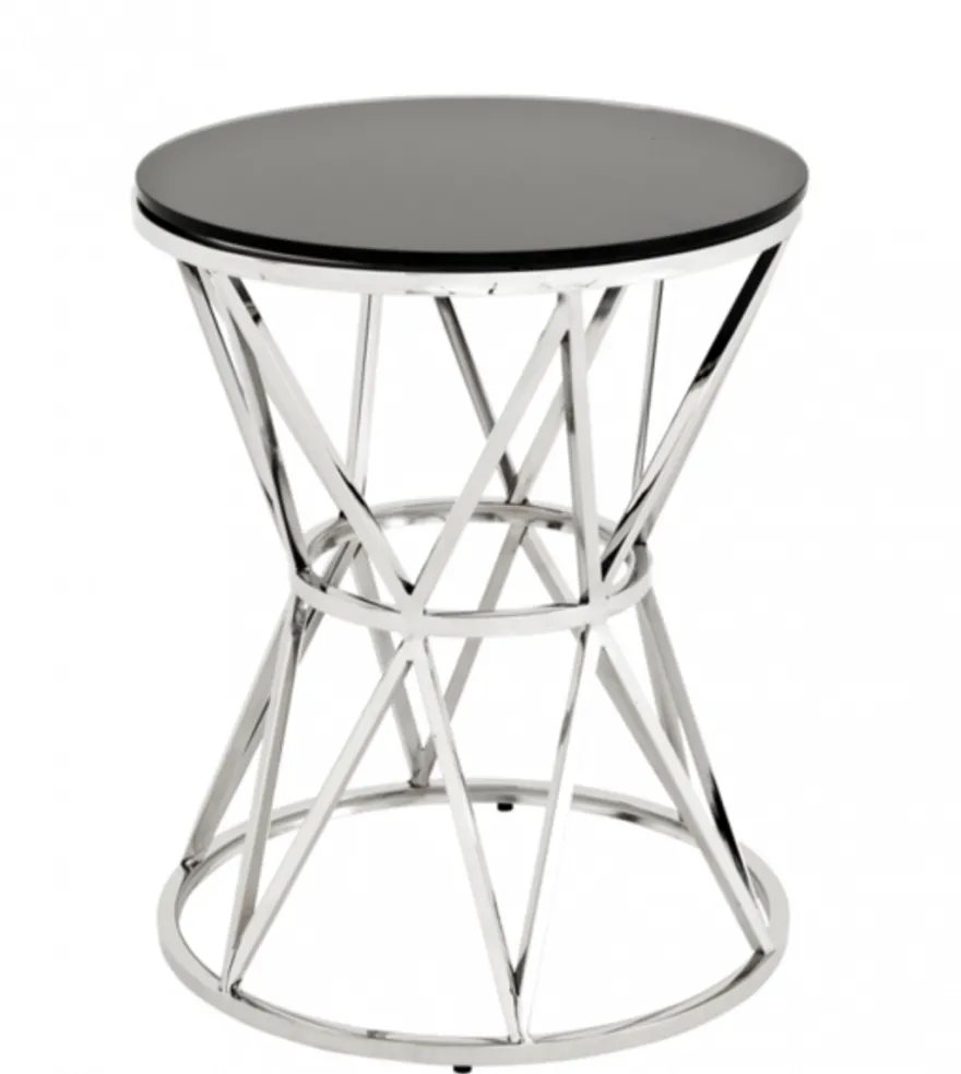 Casa Padrino Luxus Art Deco Designer Beistelltisch - Edelstahl poliert / schwarzes Glas - 44 x H. 55 cm