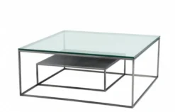 Casa Padrino Luxus Art Deco Designer Couchtisch - Quadratischer Salon Tisch in schwarzem Nickel und Eichen Furnier, 90 x 90 x H. 38 cm