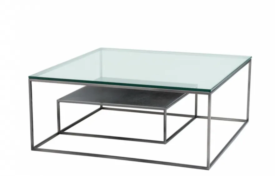 Casa Padrino Luxus Art Deco Designer Couchtisch - Quadratischer Salon Tisch in schwarzem Nickel und Eichen Furnier, 90 x 90 x H. 38 cm