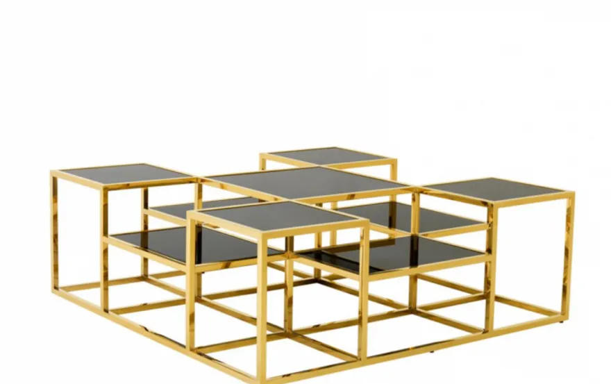 Casa Padrino Luxus Art Deco Designer Couchtisch Gold mit schwarzer Glasplatte - 120 x 120 x H. 42 cm