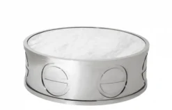 Casa Padrino Luxus Art Deco Designer Couchtisch mit Marmorplatte - Rund 100 x H. 32 cm - Wohnzimmertisch aus Edelstahl und Marmor